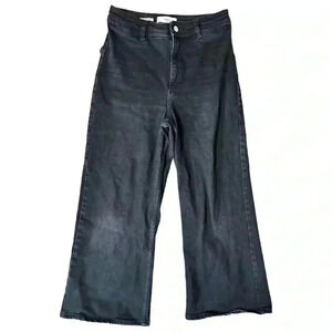 MNG Mango Size 6 Faded Black Cotton Denim High Rise Wide Leg Jeans